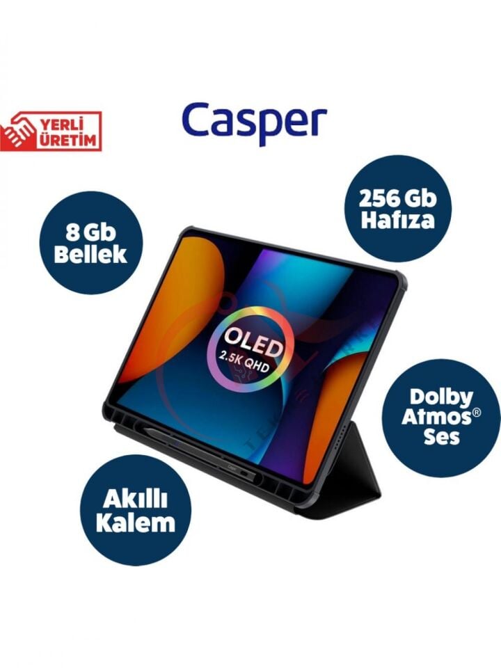 CASPER PAD H10 Pro 12.6'' OLED Tablet 8GB RAM 256GB+Casper H10 Pro Klavyeli Tablet Kılıfı + Prestige Kalem