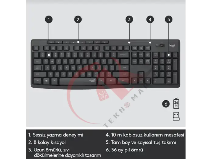 LOGITECH MK295 Sessiz Kablosuz Türkçe Q Klavye Mouse Seti - Siyah