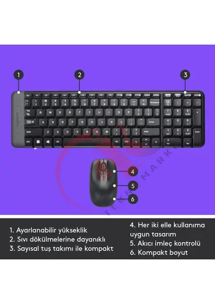 Logitech MK220 Q Tr Siyah Kablosuz Klavye Mouse Set