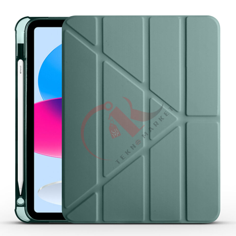 Zore Apple iPad 10.9 2022 (10.Nesil) Kılıf Zore Tri Folding Kalem Bölmeli Standlı Kılıf